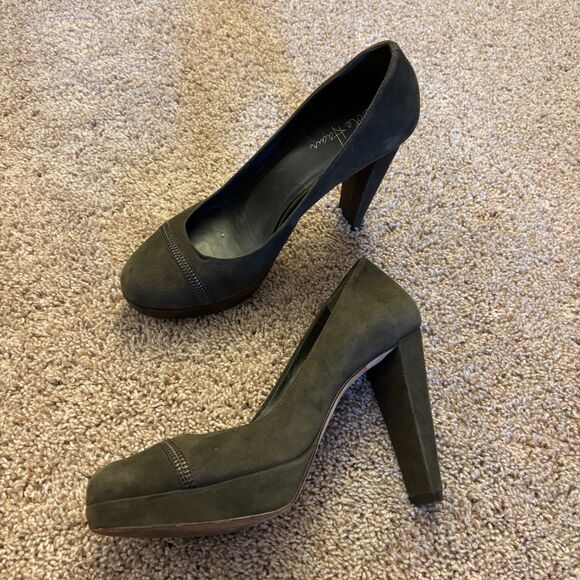 Cole Haan Nike Air Stephanie Pumps Womens 10 Green Suede Platform Zipper - Picture 3 of 8